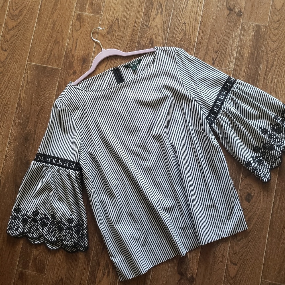 RALPH LAUREN Striped Bell-Sleeve Blouse